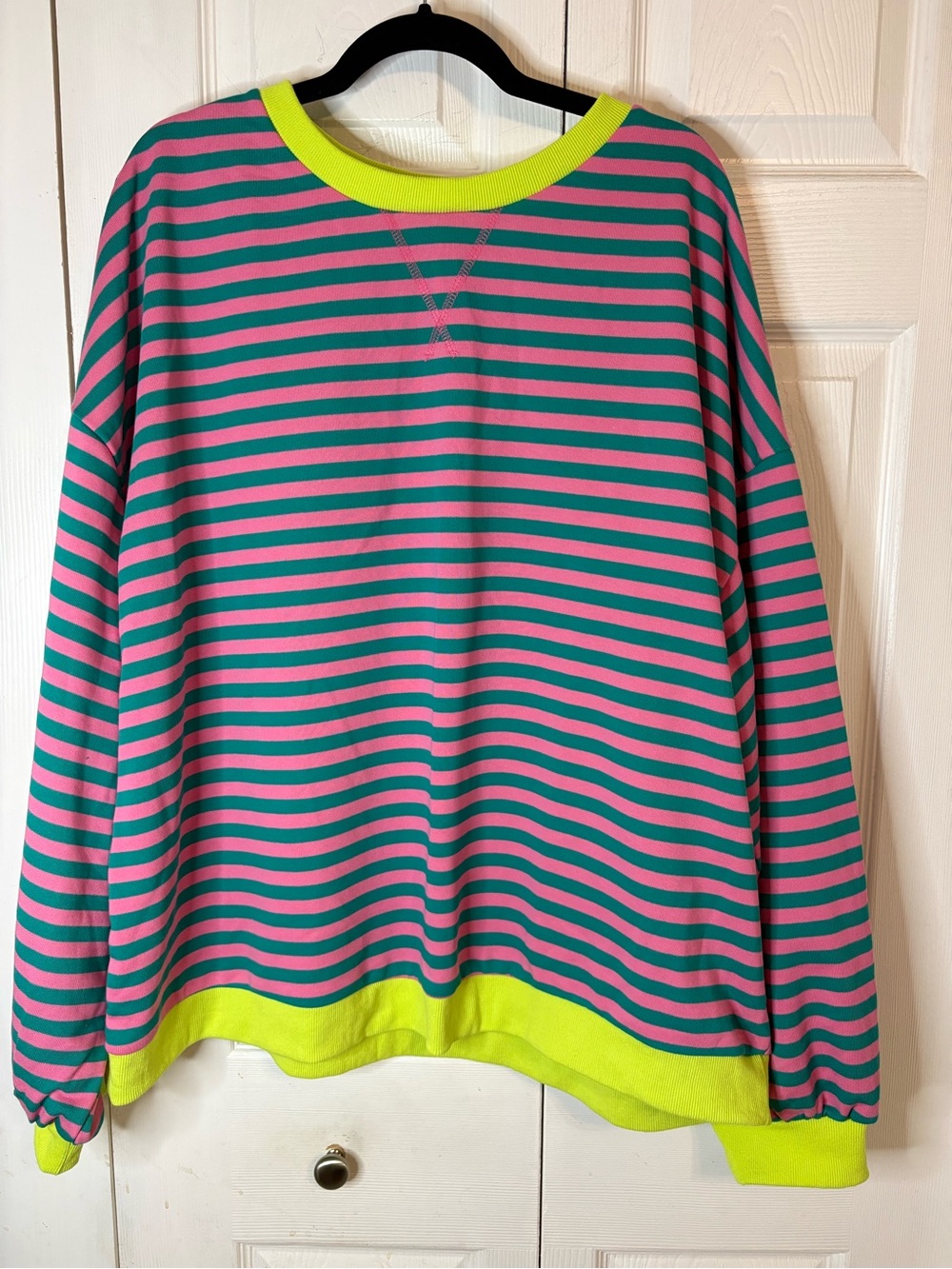 UEU NWT 2XL Neon Trim Pink & Teal Striped Long Sleeve Top Sweatshirt